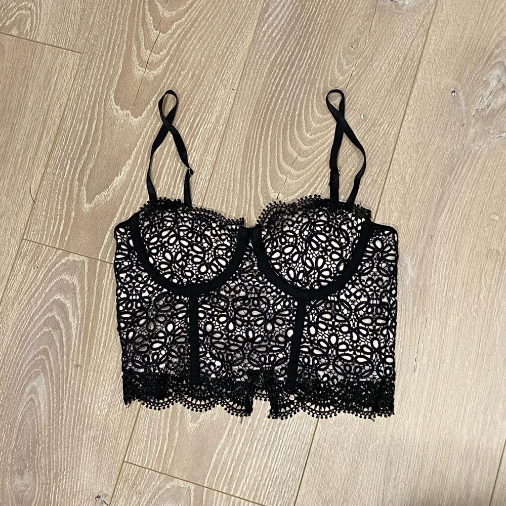 Black and nude bustier top